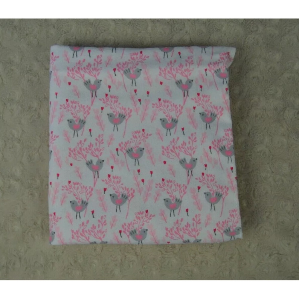 Parent's Choice Bird Baby Blanket Flannel Receiving Pink White Gray Flowers
